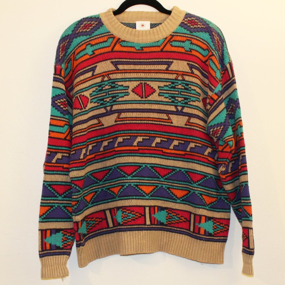Vintage 80s Colorful Grandpa Sweater
